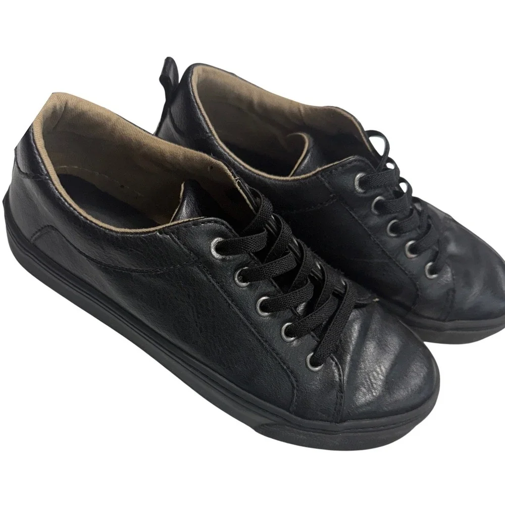 Old Navy Everyday Sneakers Kids Size 3 Black Faux Leather Low Top  Unisex‎
